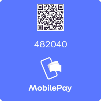 En QR kode og et nummer (482040) til brug i Mobilepay.