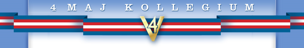 4. Maj Kollegiets logo med frihedsfarverne blå, rød og hvid.